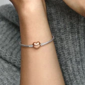 Pandora 580719 19cm-Moments 14 Ayar Pembe Altın Kaplama Kalp Klipsli 925 Ayar Gümüş Bileklik - 2