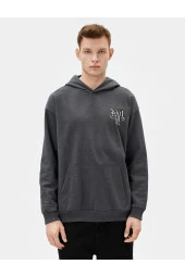 Slogan Baskılı Hoodie Rahat Kesim Kanguru Cepli - 3