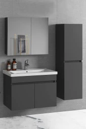 Alfa Banyo Viola Antrasit 115 cm (80+35) MDF Boy Dolaplı Lavabolu Banyo dolabı takımı--HAZIR KURULU - 1