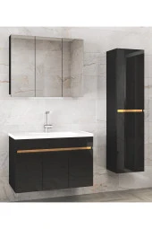 Viola3 S-Siyah 100+35 cm MDF-Aynalı Seramik Lavabolu Banyo Dolabı Takımı- HAZIR KURULU - 1