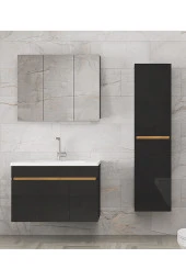 Viola3 S-Siyah 100+35 cm MDF-Aynalı Seramik Lavabolu Banyo Dolabı Takımı- HAZIR KURULU - 3