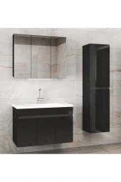Alfa Banyo Viola3-Siyah 100+35 cm MDF-Aynalı Seramik Lavabolu Banyo Dolabı Takımı- - 1