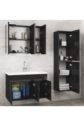 Alfa Banyo Viola3-Siyah 100+35 cm MDF-Aynalı Seramik Lavabolu Banyo Dolabı Takımı- - 2