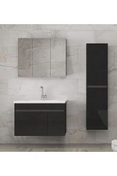 Alfa Banyo Viola3-Siyah 100+35 cm MDF-Aynalı Seramik Lavabolu Banyo Dolabı Takımı- - 3
