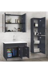 Alfa Banyo Viola3-Antrasit 80+35 cm MDF-Aynalı Seramik Lavabolu Banyo Dolabı Takımı--HAZIR KURULU-- - 1