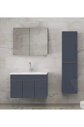 Alfa Banyo Viola3-Antrasit 80+35 cm MDF-Aynalı Seramik Lavabolu Banyo Dolabı Takımı--HAZIR KURULU-- - 2
