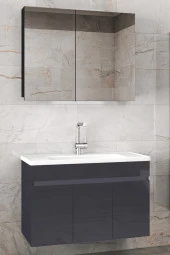 Alfa Banyo Viola3 Antrasit 80 cm MDF-Hazır kurulu-aynalı banyo dolabı-HAZIR KURULU - 1