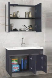Alfa Banyo Viola3 Antrasit 80 cm MDF-Hazır kurulu-aynalı banyo dolabı-HAZIR KURULU - 2