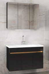 Alfa Banyo Viola3-S Siyah 100 cm MDF-Aynalı Seramik Lavabolu Banyo Dolabı Takımı thumbnail 1