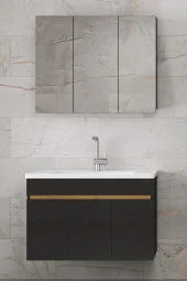 Alfa Banyo Viola3-S Siyah 100 cm MDF-Aynalı Seramik Lavabolu Banyo Dolabı Takımı thumbnail 3