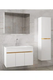 Alfa Banyo Viola3-S Beyaz 100+35 cm MDF-Aynalı Seramik Lavabolu Banyo Dolabı Takımı-HAZIR KURULU - 1