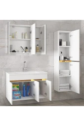 Alfa Banyo Viola3-S Beyaz 100+35 cm MDF-Aynalı Seramik Lavabolu Banyo Dolabı Takımı-HAZIR KURULU - 3