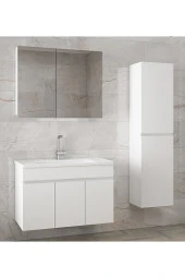 Alfa Banyo Viola3-Beyaz 80+35 cm MDF-Aynalı Seramik Lavabolu Banyo Dolabı Takımı-HAZIR KURULU - 1