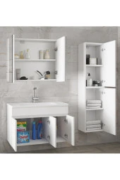 Alfa Banyo Viola3-Beyaz 80+35 cm MDF-Aynalı Seramik Lavabolu Banyo Dolabı Takımı-HAZIR KURULU - 2