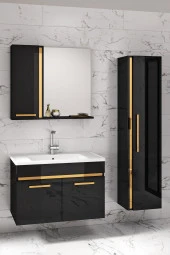 Yeni Gold SİYAH (65+35) 100 Cm Boy Dolaplı lavabolu banyo dolabı Takımı--HAZIR KURULU - 3