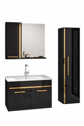 Yeni Gold SİYAH (65+35) 100 Cm Boy Dolaplı lavabolu banyo dolabı Takımı--HAZIR KURULU - 5
