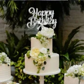 Pasta Üstü Happy Bırthday Krom Gümüş thumbnail 2