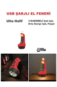ULTRA HAFİF GÜÇLÜ USB ŞARJL I EL FENERİ HEM FENER HEM ORTAM AYDINLATMASI 3 KADEMELİ LED EL FENERİ - 3