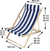 Ahşap Katlanır Şezlong Bahçe/balkon/teras/plaj 3 Kademe Ayarlı Balıkçı Tv Koltuğu Şezlong - Mavi - 5