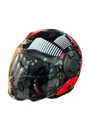 Sway Xbyc 766 Geko Güneş Gözlüklü Yarım Motosiklet Kaskı M Beden Siyah Kırmızı thumbnail 2