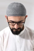 Gri Süper Namaz Dantel Detaylı Örme Orlon Namaz Takkesi thumbnail 4