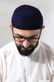 Lacivert Süper Namaz Dantel Detaylı Örme Orlon Namaz Takkesi - 4