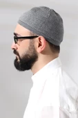 Gri Süper Namaz Dantel Detaylı Örme Orlon Namaz Takkesi thumbnail 3