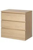 Malm 3 Çekmeceli Şifonyer, Ağartılmış Meşe Kaplama 80x78 - 1