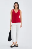 Peraluna RUBY TOP V Yaka İnce Askılı Yazlık Kadın Triko Atlet - Kırmızı thumbnail 1