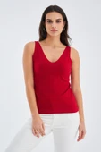 Peraluna RUBY TOP V Yaka İnce Askılı Yazlık Kadın Triko Atlet - Kırmızı thumbnail 2