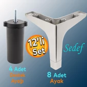 Sedef 12'li Set Lüks Mobilya Kanepe Sehpa Tv Ünitesi Koltuk Destek Ayağı 12 Cm Krom Baza Ayakları - 1