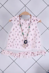 Babyhola 2-5 Yaş Kolyeli Bluz Kot Şort Yazlık Şık Kız Çocuk Bayramlık Takım 10081 thumbnail 3