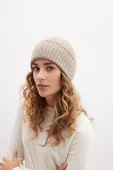 Peraluna SORREL BEANIE Çizgi Detaylı Ribana Örgü Kadın Triko Bere - Sütlü Kahve - 1