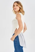 Peraluna Arkası Şifonlu Önü Kısa Kadın Bluz - EKRU thumbnail 4