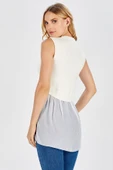 Peraluna Arkası Şifonlu Önü Kısa Kadın Bluz - EKRU thumbnail 2