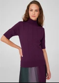 Peraluna BETTY BLOUSE Balıkçı Yaka Kısa Kollu İnce Basic Kadın Triko Bluz - Mor Melanj - 2