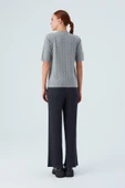 Peraluna NICOLE BLOUSE Saç Örgülü Kısa Kollu Kaşmirli Kadın Triko Bluz - Gri Melanj thumbnail 8