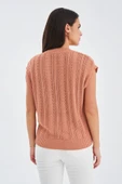 Peraluna SİMA BLOUSE Ajur Detaylı Düşük Kollu Yazlık Kadın Triko Bluz - Somon - 6