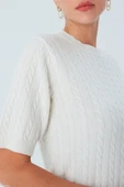 Peraluna NICOLE BLOUSE Saç Örgülü Kısa Kollu Kaşmirli Kadın Triko Bluz - Ekru - 5