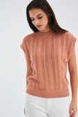 Peraluna SİMA BLOUSE Ajur Detaylı Düşük Kollu Yazlık Kadın Triko Bluz - Somon - 4