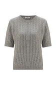 Peraluna NICOLE BLOUSE Saç Örgülü Kısa Kollu Kaşmirli Kadın Triko Bluz - Gri Melanj thumbnail 9