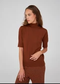 Peraluna BETTY BLOUSE Balıkçı Yaka Kısa Kollu İnce Basic Kadın Triko Bluz - Kahve - 7