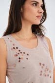 Peraluna Yazlık İnce Pul İşlemeli Kadın Triko Bluz - Bej thumbnail 5