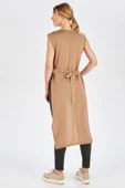 Peraluna Arkası Uzun Kemerli Kolsuz Bluz - KAMEL thumbnail 2