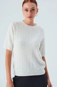 Peraluna NICOLE BLOUSE Saç Örgülü Kısa Kollu Kaşmirli Kadın Triko Bluz - Ekru - 3