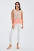Peraluna KIYO BLOUSE Püskül Detaylı Kolsuz Yazlık Kadın Triko Bluz - Bej/Neon Turuncu - 1
