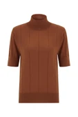 Peraluna BETTY BLOUSE Balıkçı Yaka Kısa Kollu İnce Basic Kadın Triko Bluz - Kahve - 10