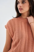 Peraluna SİMA BLOUSE Ajur Detaylı Düşük Kollu Yazlık Kadın Triko Bluz - Somon - 3