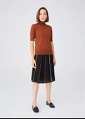 Peraluna BETTY BLOUSE Balıkçı Yaka Kısa Kollu İnce Basic Kadın Triko Bluz - Kahve - 1