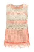 Peraluna KIYO BLOUSE Püskül Detaylı Kolsuz Yazlık Kadın Triko Bluz - Bej/Neon Turuncu - 9